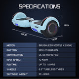 NNEDSZ BULLET SX-2000 Hoverboard Scooter, 500W Brushless, Superior Self Balancing System, UL Certified, LED Lights, Mint Green