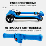 NNEDSZ KIDS 3-Wheel Electric Scooter, Ages 3-8, Adjustable Height, Folding, Lithium Battery, Blue