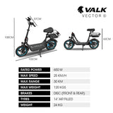 NNEDSZ VALK Electric Scooter with Seat, 30km Range, Disc brakes, 14" Tyres, Motorised eScooter for Adults Teens Commuter