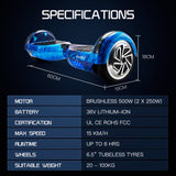 NNEDSZ Electric Hoverboard Scooter 6.5 Inch Wheels, Colour LED Lighting, Carry Bag, Gen III Blue Galaxy