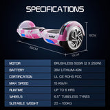NNEDSZ Electric Hoverboard Scooter 6.5 Inch Wheels, Colour LED Lighting, Carry Bag, Gen III Pink Camo