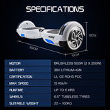 NNEDSZ Hoverboard Electric Scooter 6.5 Inch Wheels Self Balancing Gen III White Free Carry Bag