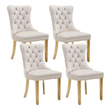 NNEDSZ AADEN 4x Velvet Dining Chairs with Golden Metal Legs-Beige