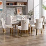 NNEDSZ AADEN 4x Velvet Dining Chairs with Golden Metal Legs-Beige