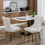 NNEDSZ AADEN 4x Velvet Dining Chairs with Golden Metal Legs-Beige