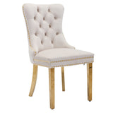 NNEDSZ AADEN 4x Velvet Dining Chairs with Golden Metal Legs-Beige