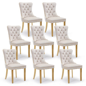 NNEDSZ AADEN 8x Velvet Dining Chairs with Golden Metal Legs-Beige