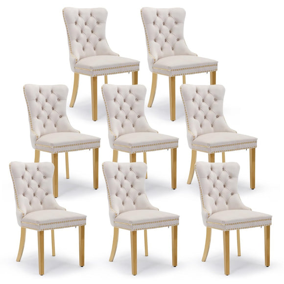 NNEDSZ AADEN 8x Velvet Dining Chairs with Golden Metal Legs-Beige