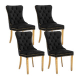 NNEDSZ 4x Velvet Dining Chairs with Golden Metal Legs-Black