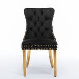 NNEDSZ 4x Velvet Dining Chairs with Golden Metal Legs-Black