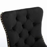 NNEDSZ 4x Velvet Dining Chairs with Golden Metal Legs-Black