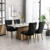 NNEDSZ 4x Velvet Dining Chairs with Golden Metal Legs-Black
