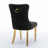 NNEDSZ 4x Velvet Dining Chairs with Golden Metal Legs-Black