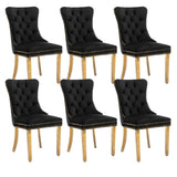 NNEDSZ 6x Velvet Dining Chairs with Golden Metal Legs-Black