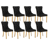 NNEDSZ 8x Velvet Dining Chairs with Golden Metal Legs-Black
