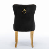 NNEDSZ 8x Velvet Dining Chairs with Golden Metal Legs-Black