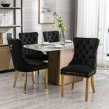 NNEDSZ 8x Velvet Dining Chairs with Golden Metal Legs-Black