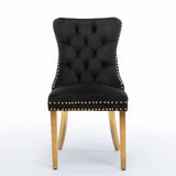 NNEDSZ AADEN 2x Velvet Dining Chairs with Golden Metal Legs-Black