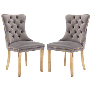 NNEDSZ AADEN 2x Velvet Dining Chairs with Golden Metal Legs-Grey