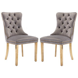 NNEDSZ AADEN 2x Velvet Dining Chairs with Golden Metal Legs-Grey