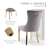 NNEDSZ AADEN 2x Velvet Dining Chairs with Golden Metal Legs-Grey