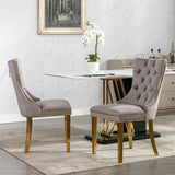 NNEDSZ AADEN 2x Velvet Dining Chairs with Golden Metal Legs-Grey