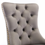 NNEDSZ AADEN 2x Velvet Dining Chairs with Golden Metal Legs-Grey