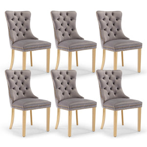 NNEDSZ AADEN 6x Velvet Dining Chairs with Golden Metal Legs-Grey