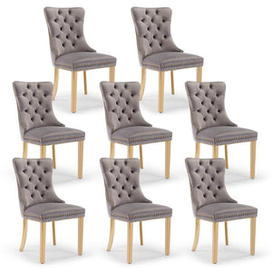 NNEDSZ AADEN 8x Velvet Dining Chairs with Golden Metal Legs-Grey