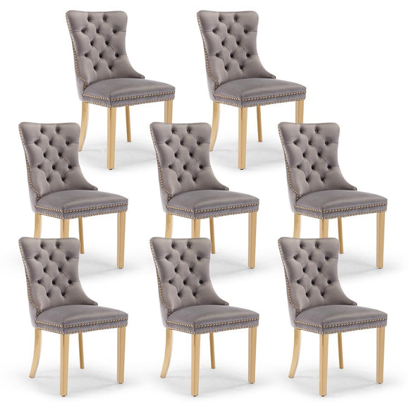 NNEDSZ AADEN 8x Velvet Dining Chairs with Golden Metal Legs-Grey