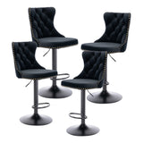 NNEDSZ 4x Height Adjustable Swivel Bar Stool Velvet Nailhead Barstool with Footrest