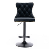 NNEDSZ 4x Height Adjustable Swivel Bar Stool Velvet Nailhead Barstool with Footrest