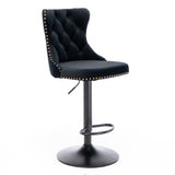 NNEDSZ 4x Height Adjustable Swivel Bar Stool Velvet Nailhead Barstool with Footrest