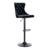 NNEDSZ 4x Height Adjustable Swivel Bar Stool Velvet Nailhead Barstool with Footrest