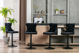 NNEDSZ 4x Height Adjustable Swivel Bar Stool Velvet Nailhead Barstool with Footrest