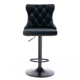 NNEDSZ 2x Height Adjustable Swivel Bar Stool Velvet Nailhead Barstool with Footrest