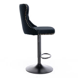 NNEDSZ 2x Height Adjustable Swivel Bar Stool Velvet Nailhead Barstool with Footrest