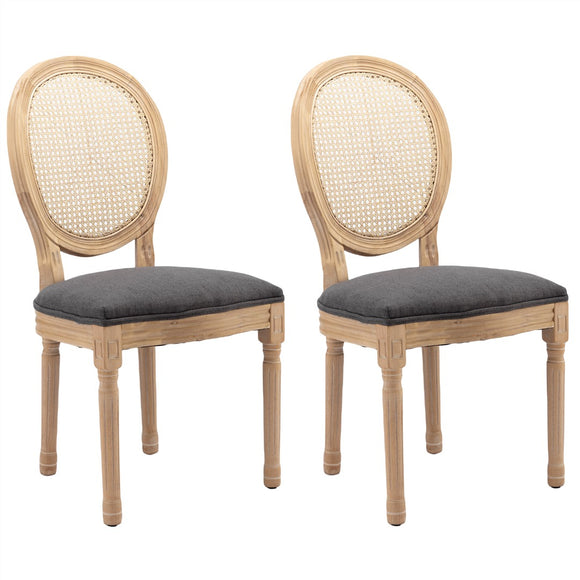 NNEDSZ AADEN 2x Rattan Dining Chairs with Solid Wood Legs- Grey