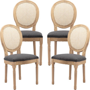 NNEDSZ AADEN 4x Rattan Dining Chairs with Solid Wood Legs- Grey