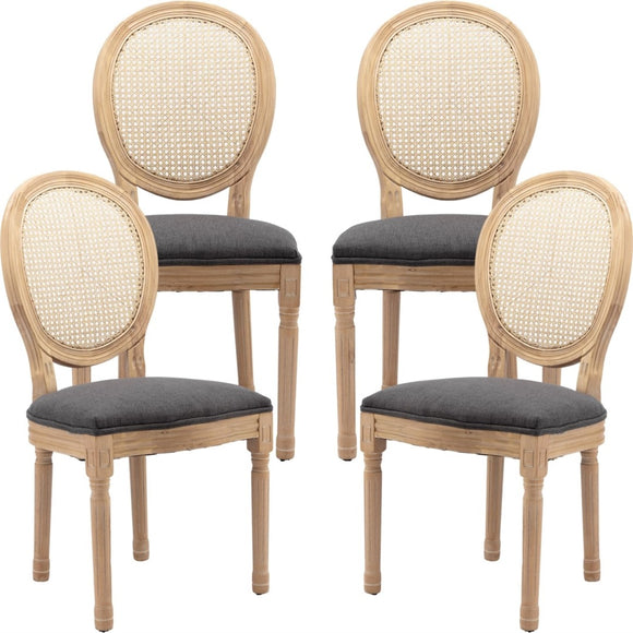 NNEDSZ AADEN 4x Rattan Dining Chairs with Solid Wood Legs- Grey
