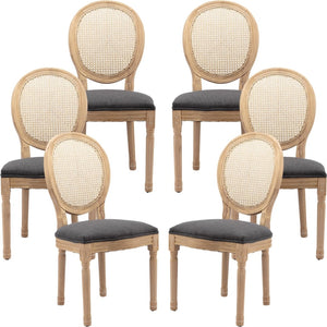 NNEDSZ AADEN 6x Rattan Dining Chairs with Solid Wood Legs- Grey