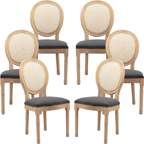 NNEDSZ AADEN 6x Rattan Dining Chairs with Solid Wood Legs- Grey