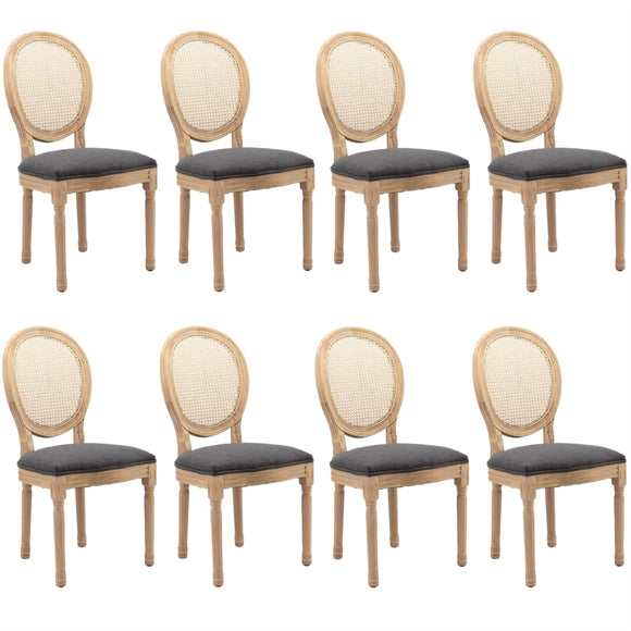 NNEDSZ AADEN 8x Rattan Dining Chairs with Solid Wood Legs- Grey