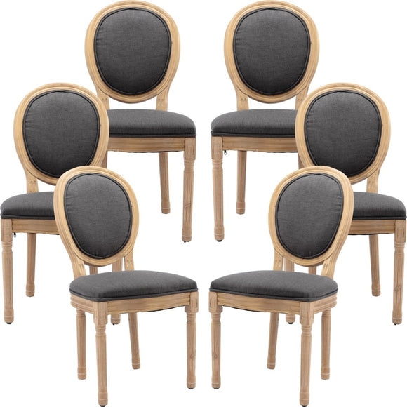 NNEDSZ AADEN 6x Linen Dining Chairs with Solid Wood Legs- Grey
