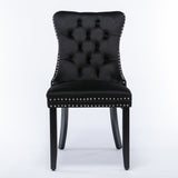 NNEDSZ 6x Velvet Dining Chairs Upholstered Tufted Kithcen Chair with Solid Wood Legs Stud Trim and Ring-Black