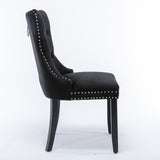 NNEDSZ 6x Velvet Dining Chairs Upholstered Tufted Kithcen Chair with Solid Wood Legs Stud Trim and Ring-Black