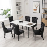 NNEDSZ 6x Velvet Dining Chairs Upholstered Tufted Kithcen Chair with Solid Wood Legs Stud Trim and Ring-Black