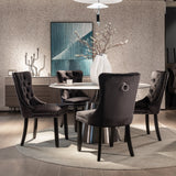 NNEDSZ 6x Velvet Dining Chairs Upholstered Tufted Kithcen Chair with Solid Wood Legs Stud Trim and Ring-Black