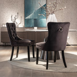 NNEDSZ 6x Velvet Dining Chairs Upholstered Tufted Kithcen Chair with Solid Wood Legs Stud Trim and Ring-Black