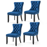 NNEDSZ 4x Velvet Dining Chairs Upholstered Tufted Kithcen Chair with Solid Wood Legs Stud Trim and Ring-Blue
